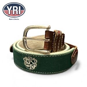 YRI Ribbon Belt- Green with Brown Leather
